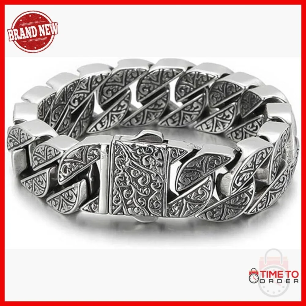 Chunky Sterling Silver Bracelet, Vintage Style, 8.6 Inches, Men's Luxury Gift